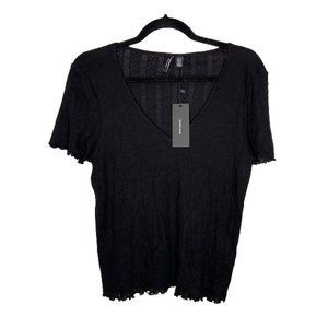 NWT Vero Moda Womens XL Pull Over V Neck Lettuce Top Black